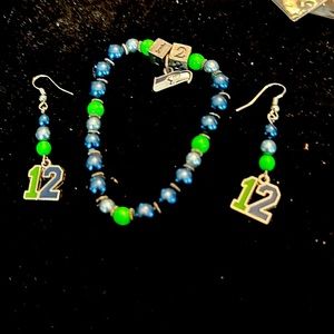 Seahawks 12th man earrings and matching bracelet. (SKU 197)